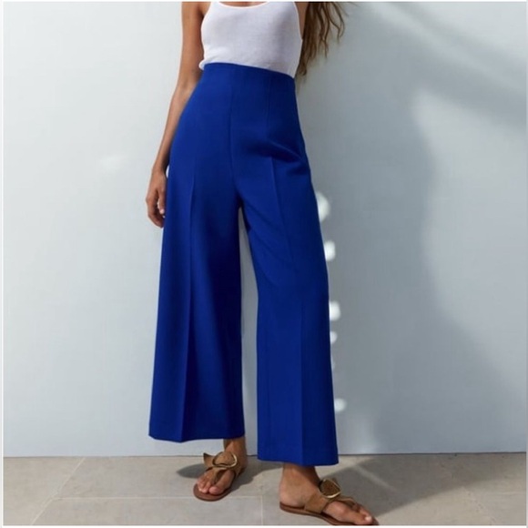 Zara Cobalt Blue Wide Leg Pants Size Small NWT - Picture 1 of 13